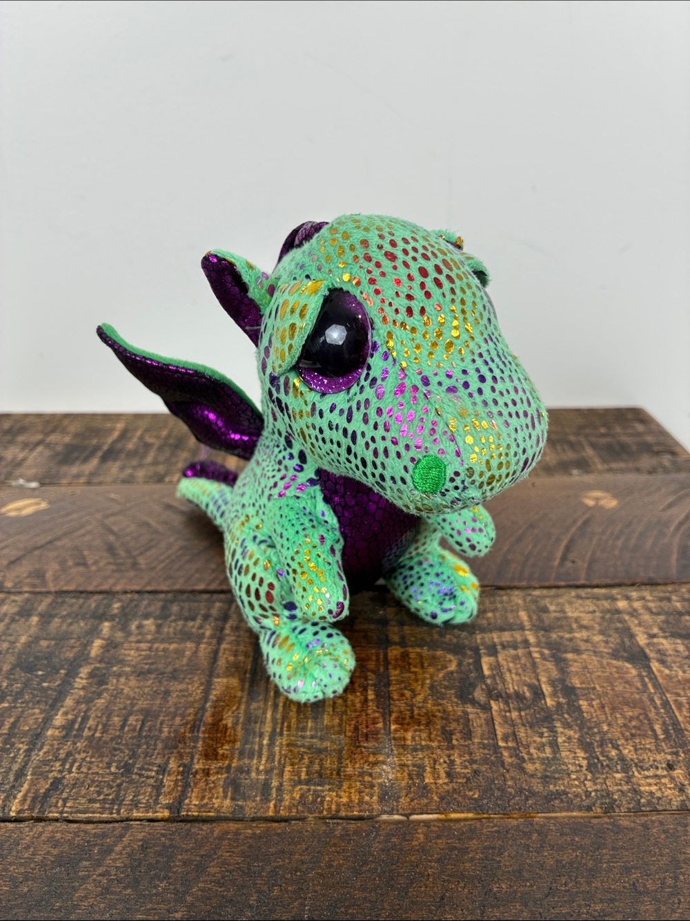 Ty Beanie Boos Cinder Dragon Plush 6" Stuffed Toy Animal 2021 Green Purple
